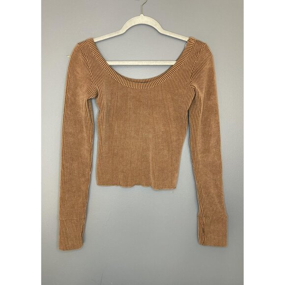 Lulus Blouse Womens Small Brown Ribbed Knit Long Sleeve Scoop Neck Pullover Top - Picture 1 of 12